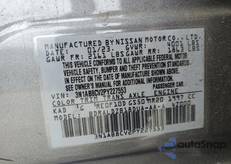 2023 Nissan Sentra Sv from USA, damaged, VIN 3N1AB8CV2PY227553